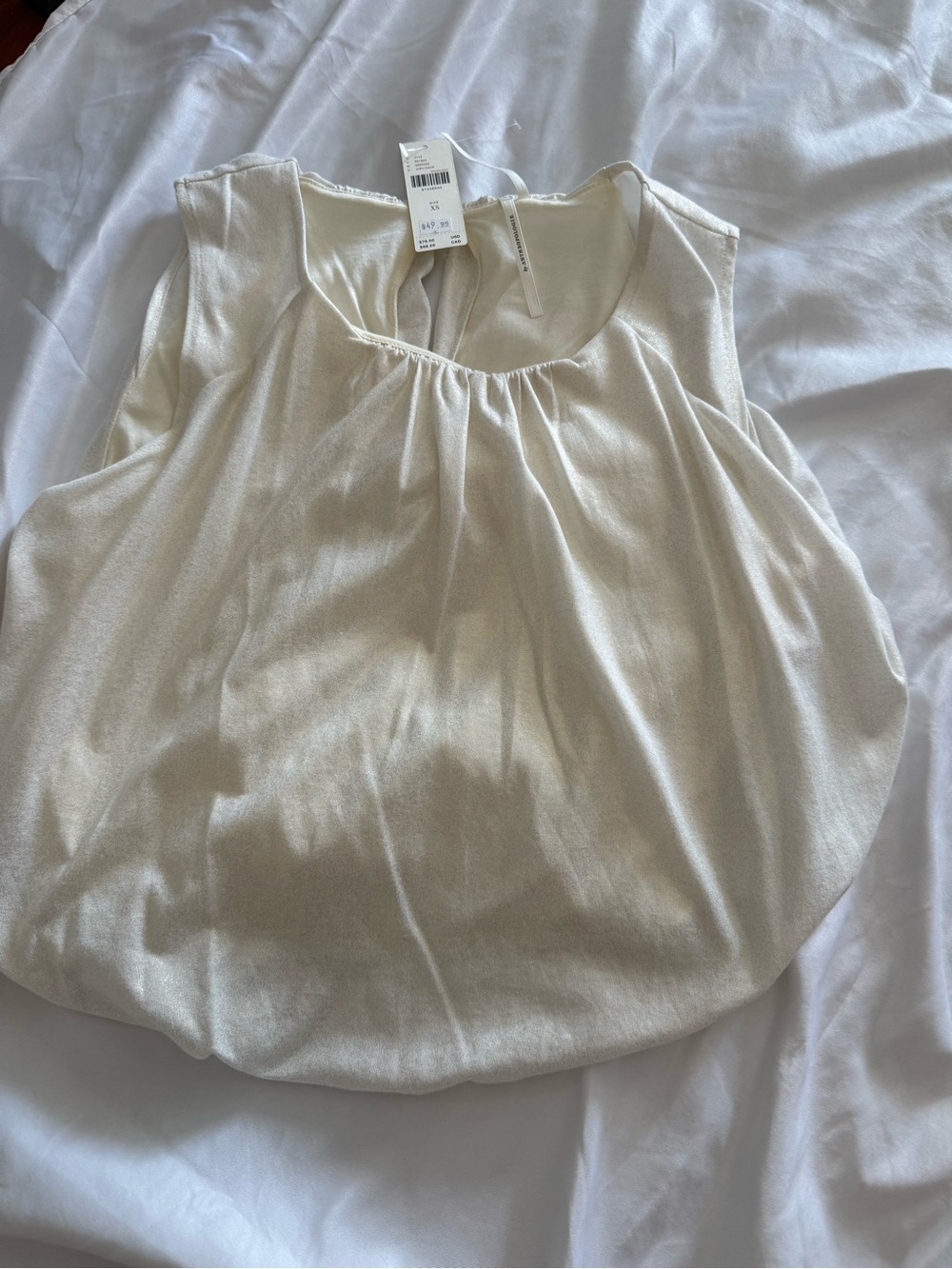 Anthropology sleeveless Cream with gold shine Gathered-Neck Women's Top